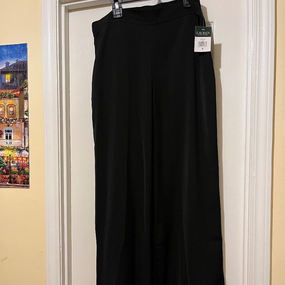 Lauren black slacks. NWT. Size 8. Polyester.